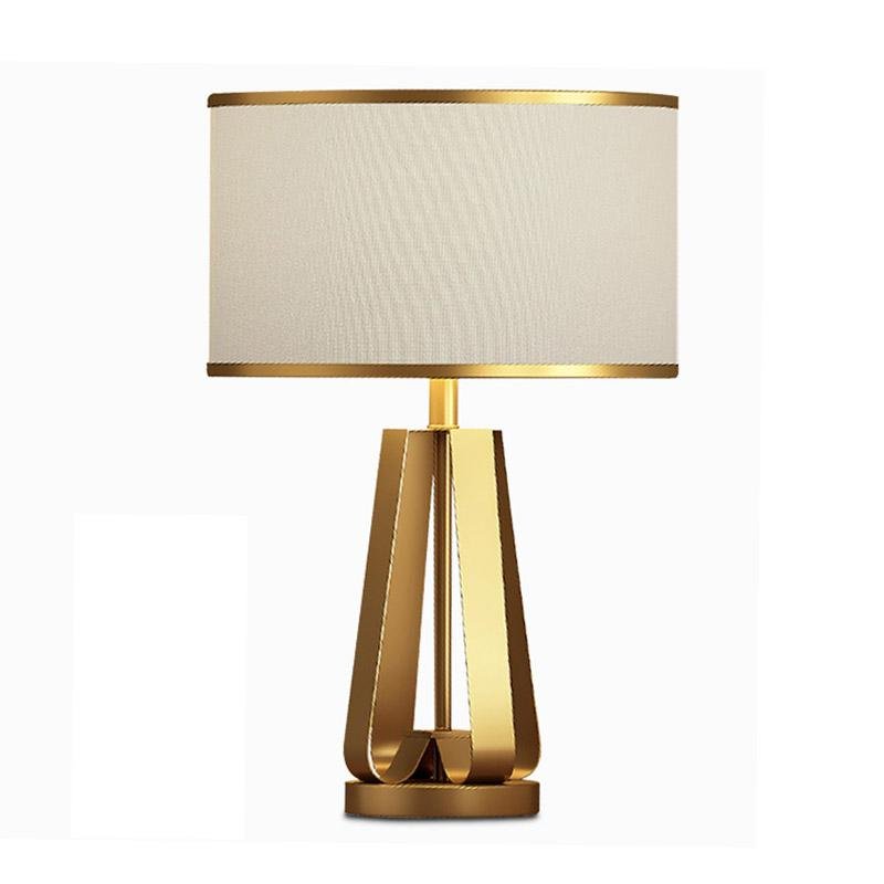 22 Inch Mid Century Modern Brushed Brass Geometric Table Lamp with White Linen Shade