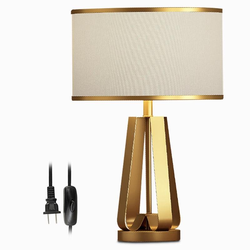 22 Inch Mid Century Modern Brushed Brass Geometric Table Lamp with White Linen Shade