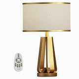 22 Inch Mid Century Modern Brushed Brass Geometric Table Lamp with White Linen Shade