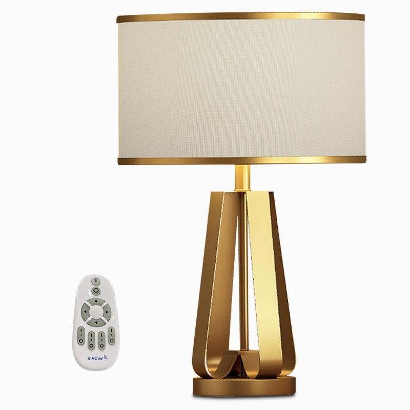 22 Inch Mid Century Modern Brushed Brass Geometric Table Lamp with White Linen Shade