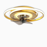 Modern 2 Ring LED Ceiling Fan with Remote Control for Kids Bedroom Flush Mount Light Fixture in Gold
