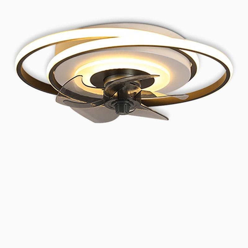Modern 2 Ring LED Ceiling Fan with Remote Control for Kids Bedroom Flush Mount Light Fixture in Gold