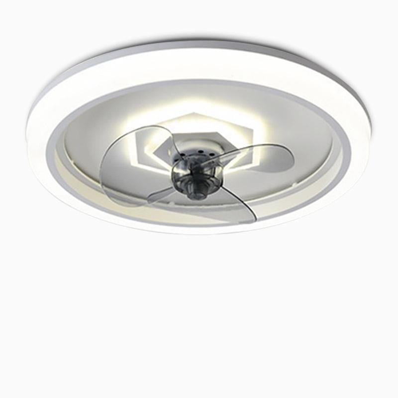 Modern 20 Inch Round Flush Mount LED Ceiling Fan with Remote Control and 3 Speed Settings Gray Acrylic