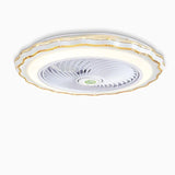 Modern White and Gold Crown Bladeless Flush Mount Ceiling Fan with Remote Control and LED Light