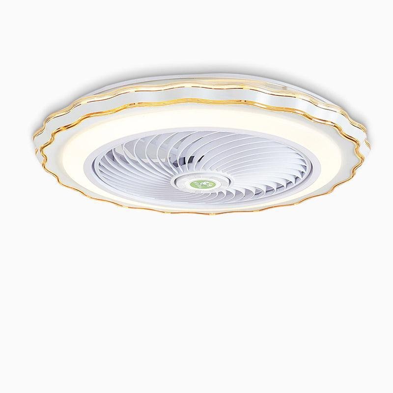 Modern White and Gold Crown Bladeless Flush Mount Ceiling Fan with Remote Control and LED Light