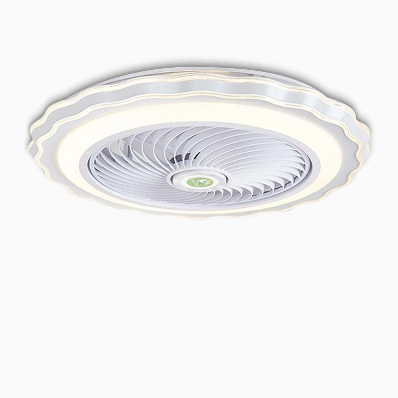 Modern White and Gold Crown Bladeless Flush Mount Ceiling Fan with Remote Control and LED Light