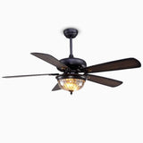 42 Inch Modern Farmhouse Ceiling Fan with 5 Wood Blades and Glass Shade Light Kit for Bedroom