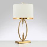Modern Copper Metal Table Lamp with White Linen Shade for Bedroom and Office