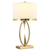 Modern Copper Metal Table Lamp with White Linen Shade for Bedroom and Office