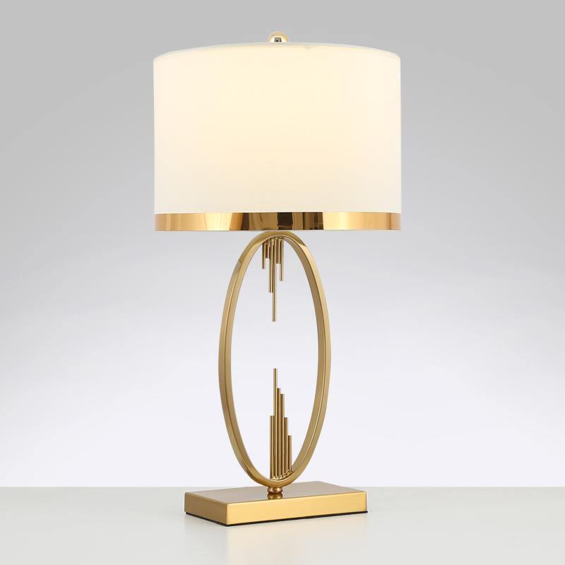 Modern Copper Metal Table Lamp with White Linen Shade for Bedroom and Office