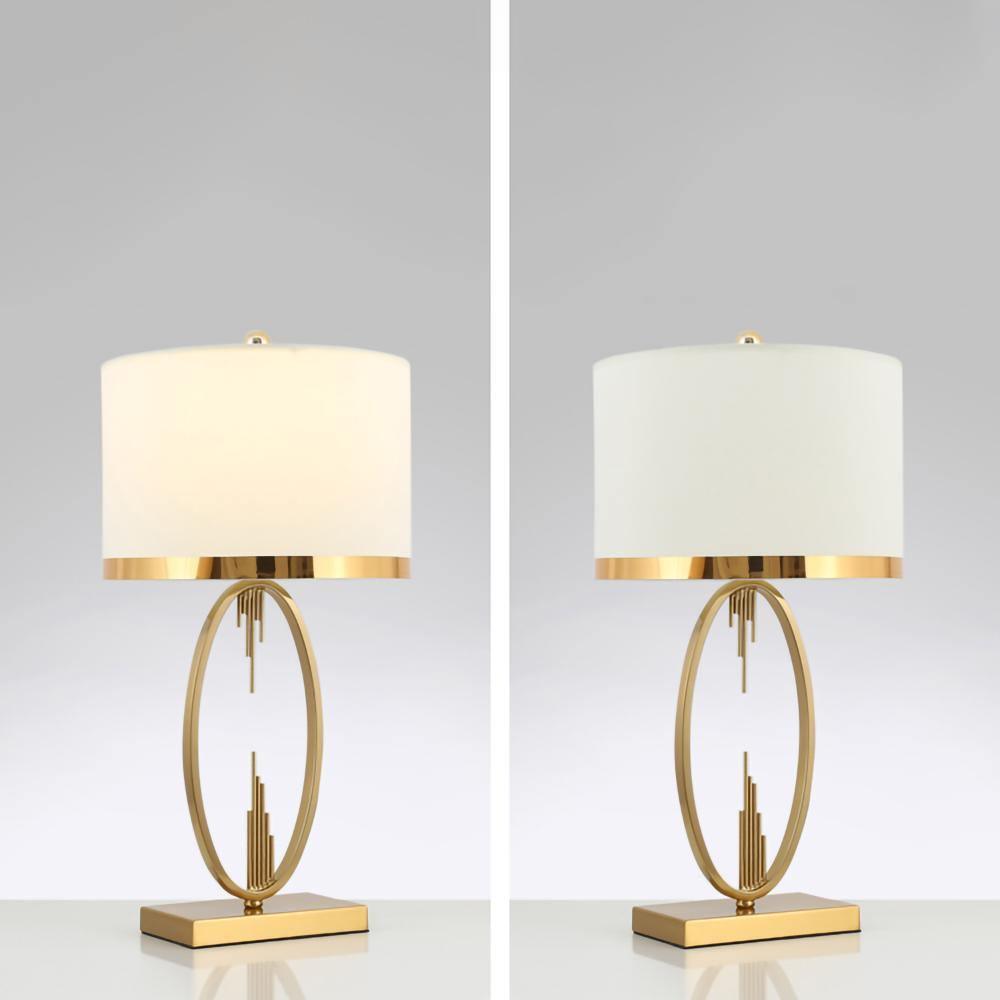 Modern Copper Metal Table Lamp with White Linen Shade for Bedroom and Office