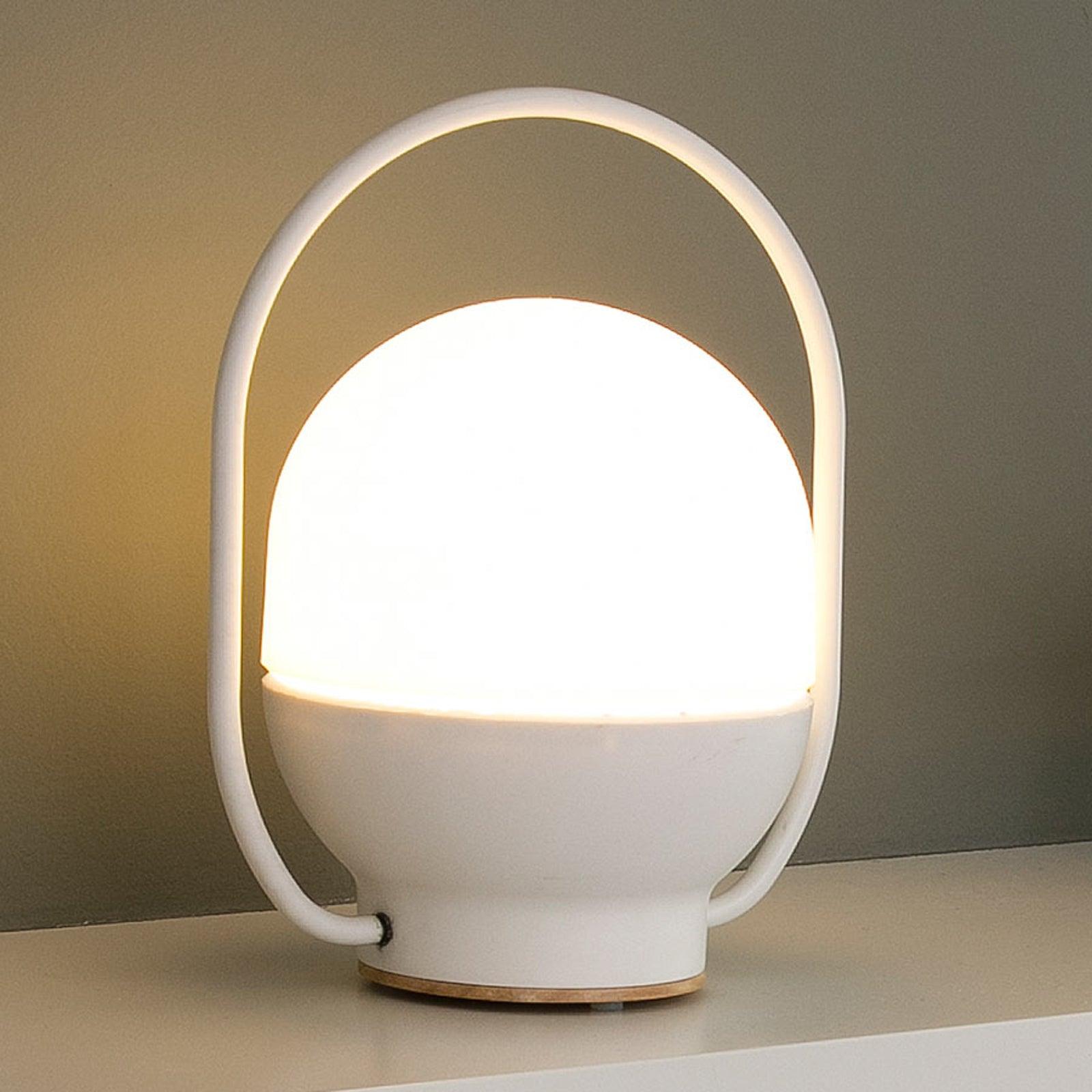 Portable LED Table Lamp with Glass Shade and Integrated Metal Handle for Indoor Use