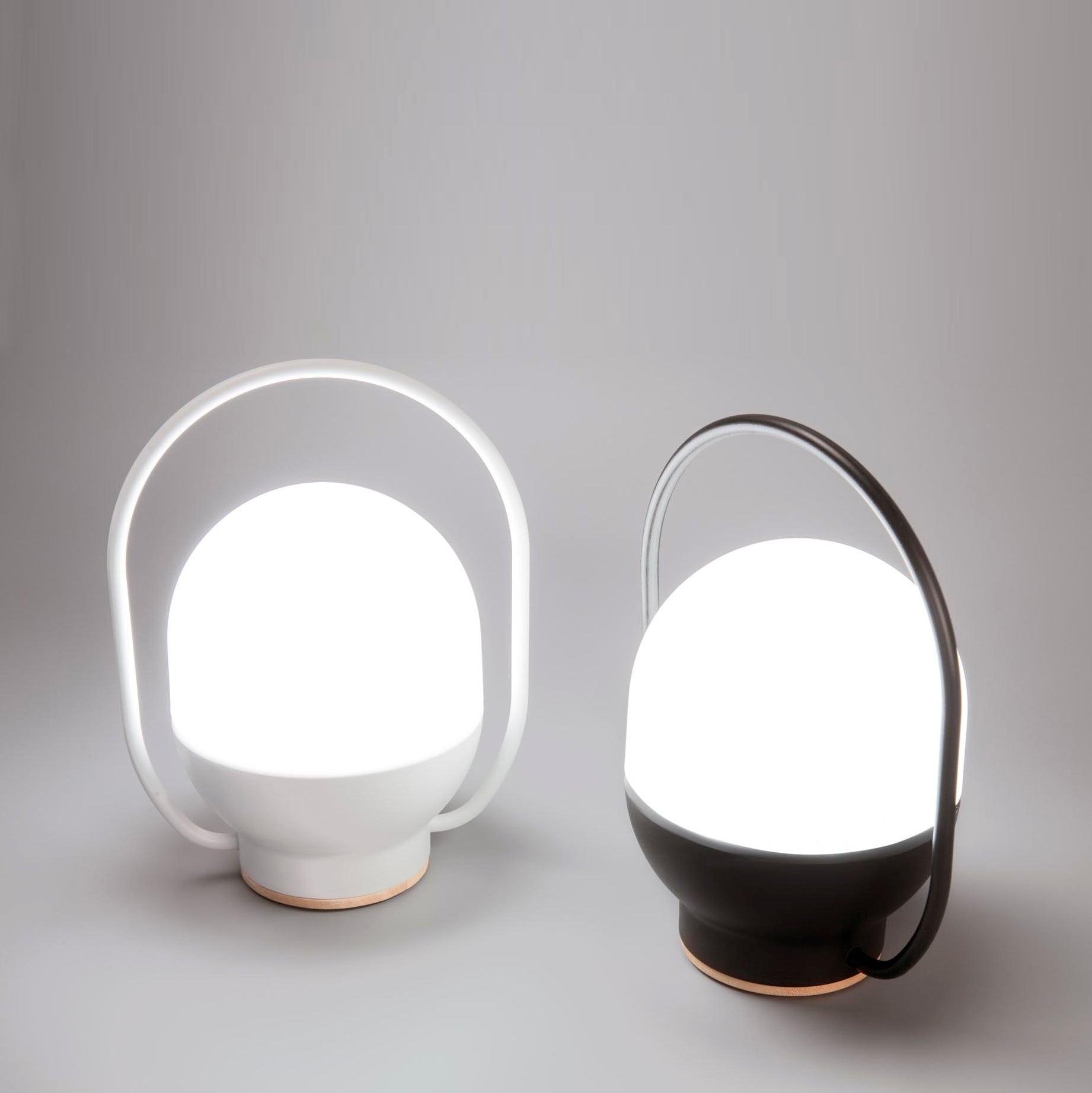 Portable LED Table Lamp with Glass Shade and Integrated Metal Handle for Indoor Use