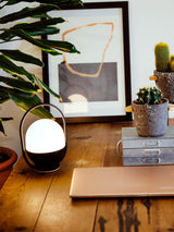 Portable LED Table Lamp with Glass Shade and Integrated Metal Handle for Indoor Use
