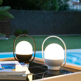Portable LED Table Lamp with Glass Shade and Integrated Metal Handle for Indoor Use