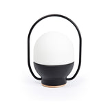 Portable LED Table Lamp with Glass Shade and Integrated Metal Handle for Indoor Use