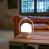 Portable LED Table Lamp with Glass Shade and Integrated Metal Handle for Indoor Use