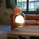 Portable LED Table Lamp with Glass Shade and Integrated Metal Handle for Indoor Use