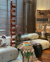 Modern Taliesin Style Stacked Wood Box Floor Lamp with Warm Ambient Uplight