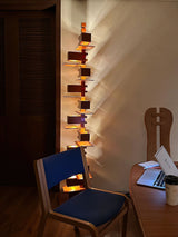 Modern Taliesin Style Stacked Wood Box Floor Lamp with Warm Ambient Uplight