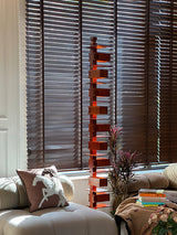 Modern Taliesin Style Stacked Wood Box Floor Lamp with Warm Ambient Uplight
