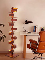 Modern Taliesin Style Stacked Wood Box Floor Lamp with Warm Ambient Uplight
