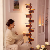 Modern Taliesin Style Stacked Wood Box Floor Lamp with Warm Ambient Uplight