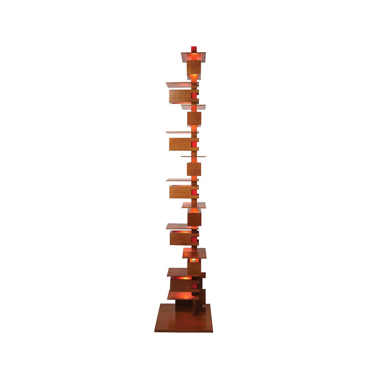 Modern Taliesin Style Stacked Wood Box Floor Lamp with Warm Ambient Uplight