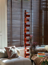 Modern Taliesin Style Stacked Wood Box Floor Lamp with Warm Ambient Uplight