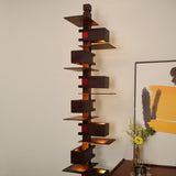 Modern Taliesin Style Stacked Wood Box Floor Lamp with Warm Ambient Uplight