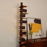 Modern Taliesin Style Stacked Wood Box Floor Lamp with Warm Ambient Uplight