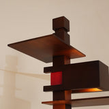 Modern Taliesin Style Stacked Wood Box Floor Lamp with Warm Ambient Uplight