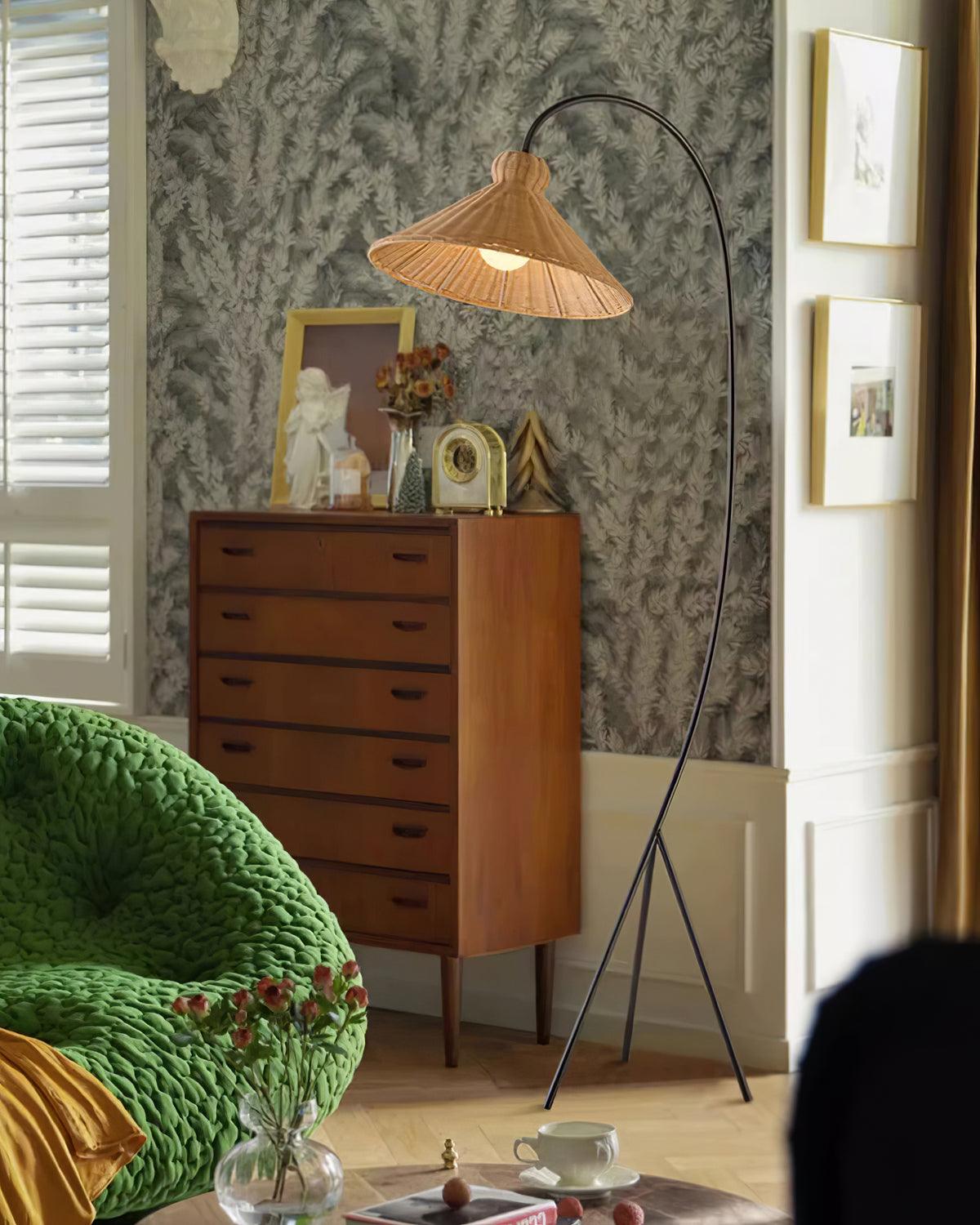 Tana Large Woven Rattan Floor Lamp Bell Shaped Standing Light for Modern Living Room