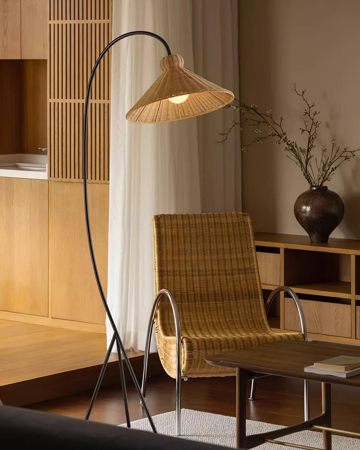Tana Large Woven Rattan Floor Lamp Bell Shaped Standing Light for Modern Living Room