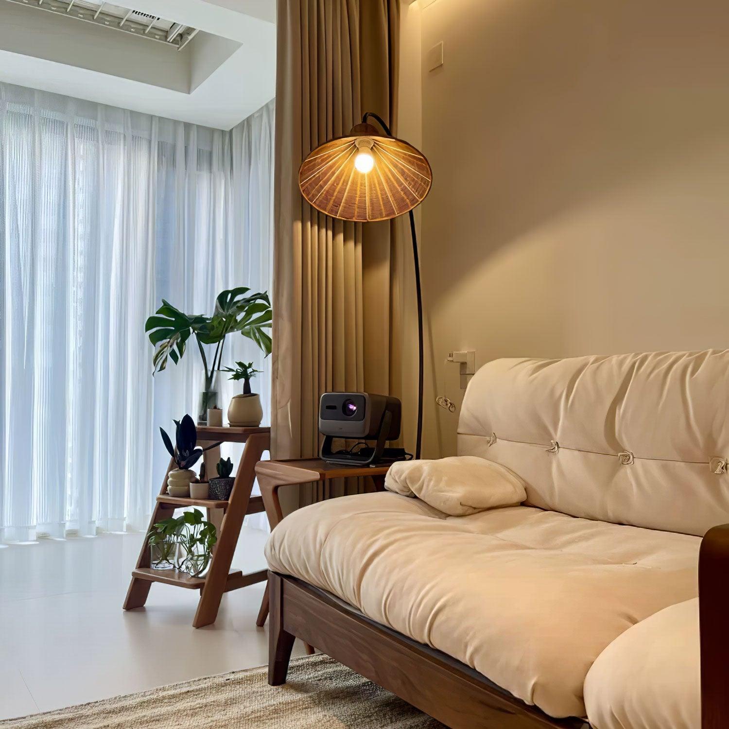Tana Large Woven Rattan Floor Lamp Bell Shaped Standing Light for Modern Living Room