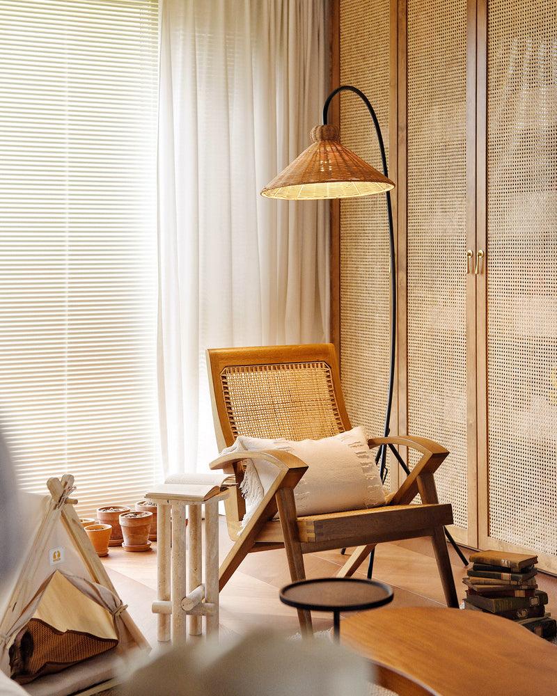 Tana Large Woven Rattan Floor Lamp Bell Shaped Standing Light for Modern Living Room