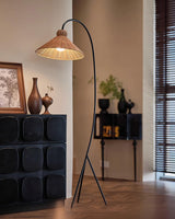 Tana Large Woven Rattan Floor Lamp Bell Shaped Standing Light for Modern Living Room