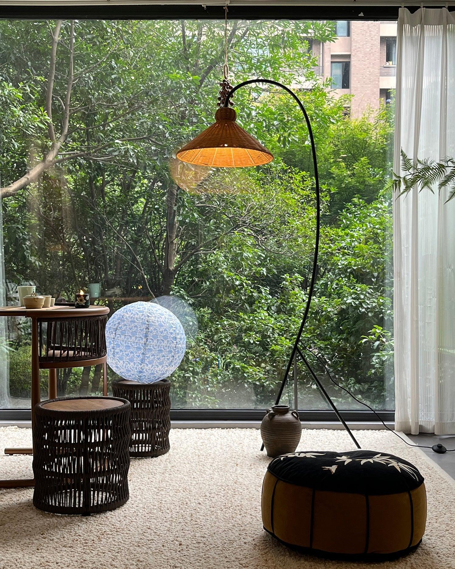 Tana Large Woven Rattan Floor Lamp Bell Shaped Standing Light for Modern Living Room