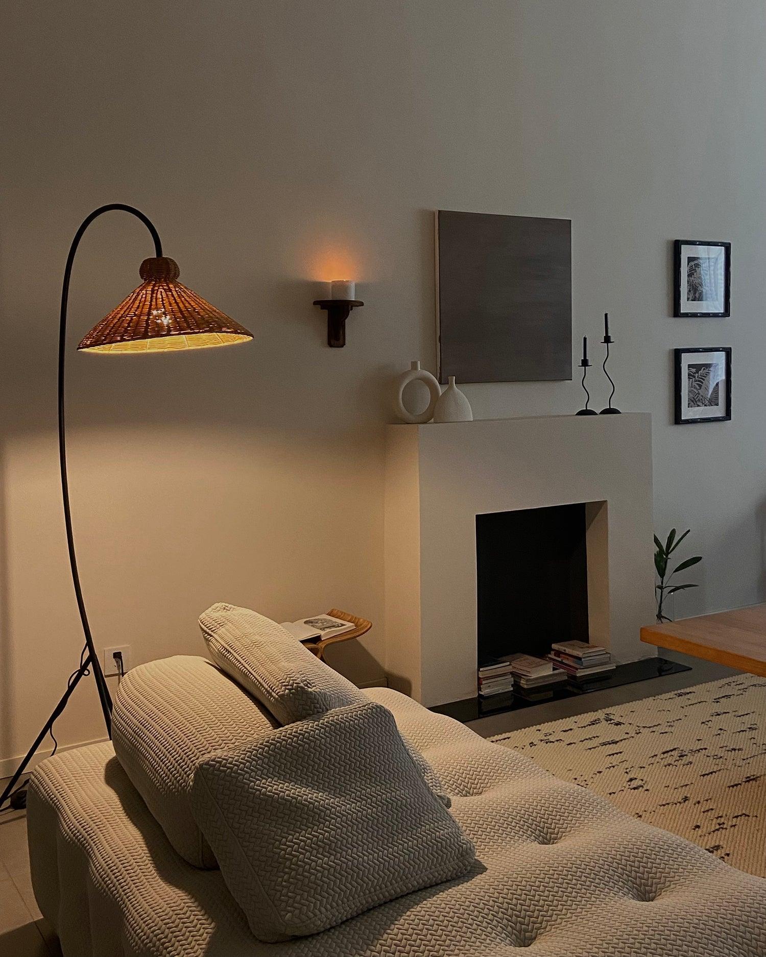 Tana Large Woven Rattan Floor Lamp Bell Shaped Standing Light for Modern Living Room