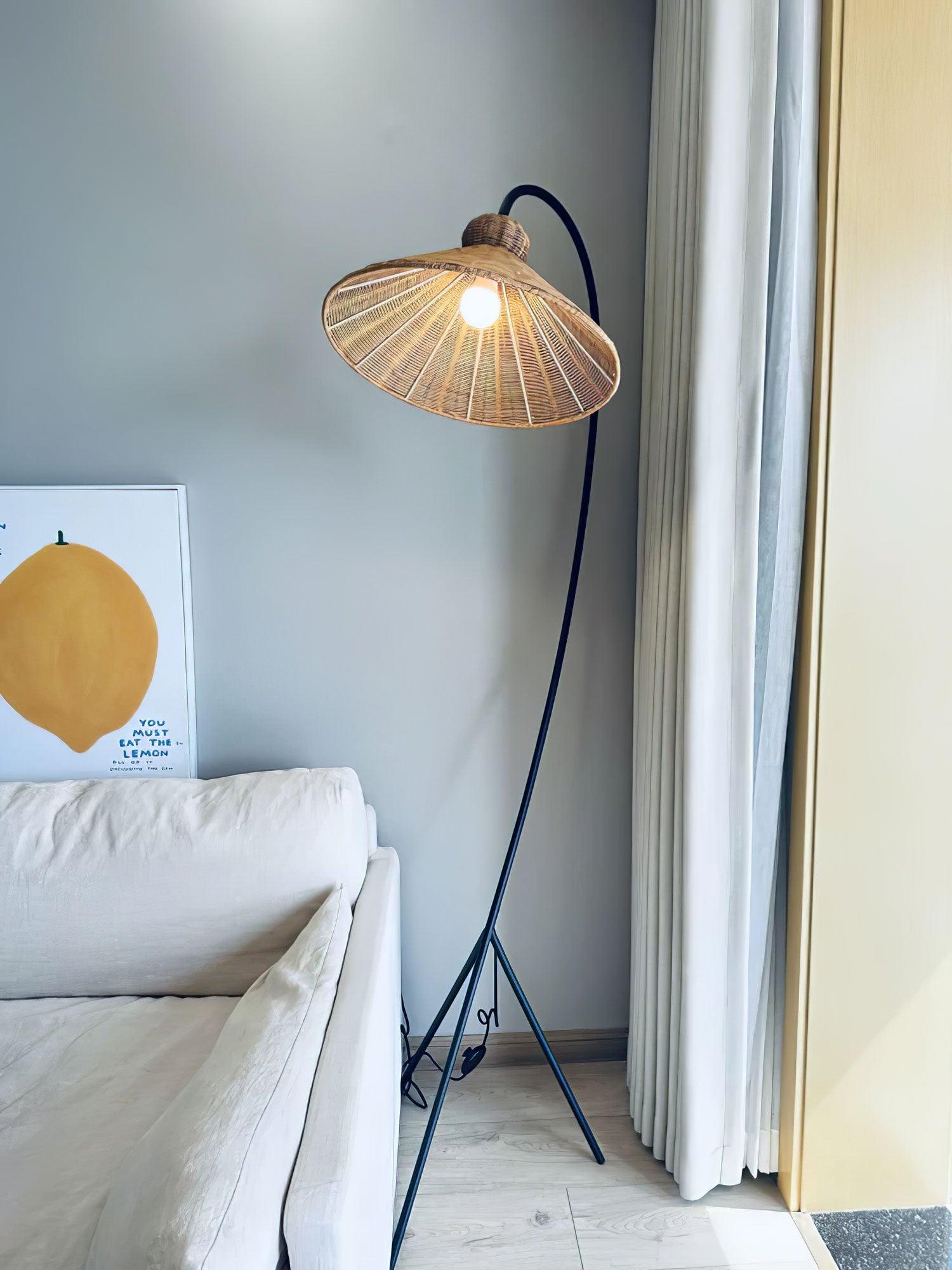 Tana Large Woven Rattan Floor Lamp Bell Shaped Standing Light for Modern Living Room
