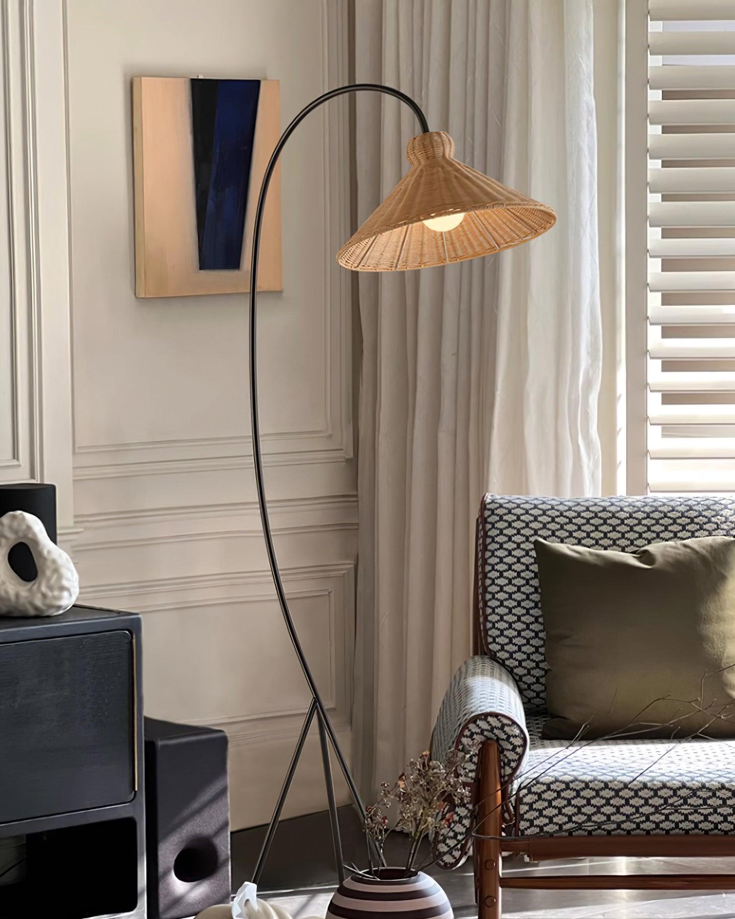 Tana Large Woven Rattan Floor Lamp Bell Shaped Standing Light for Modern Living Room