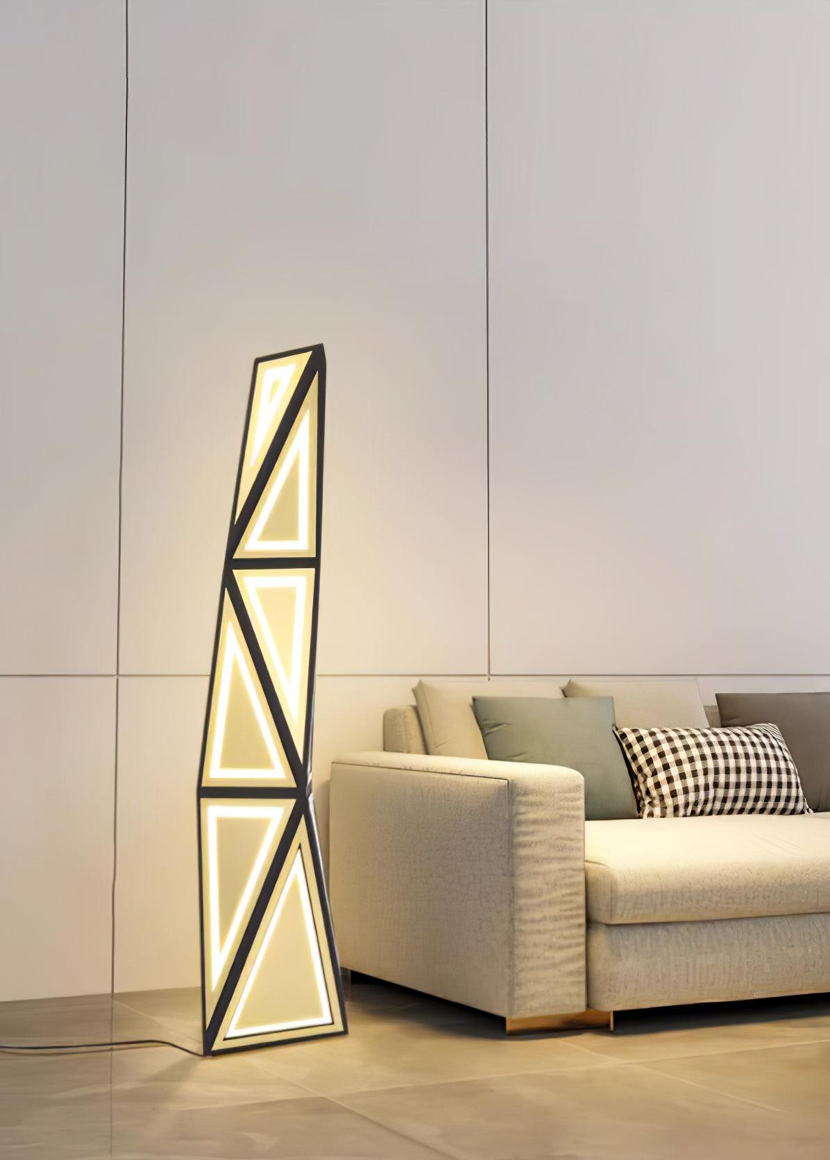 Modern Geometric Tapered Cube Floor Lamp with Integrated LED Black and Gold Finish for Living Room