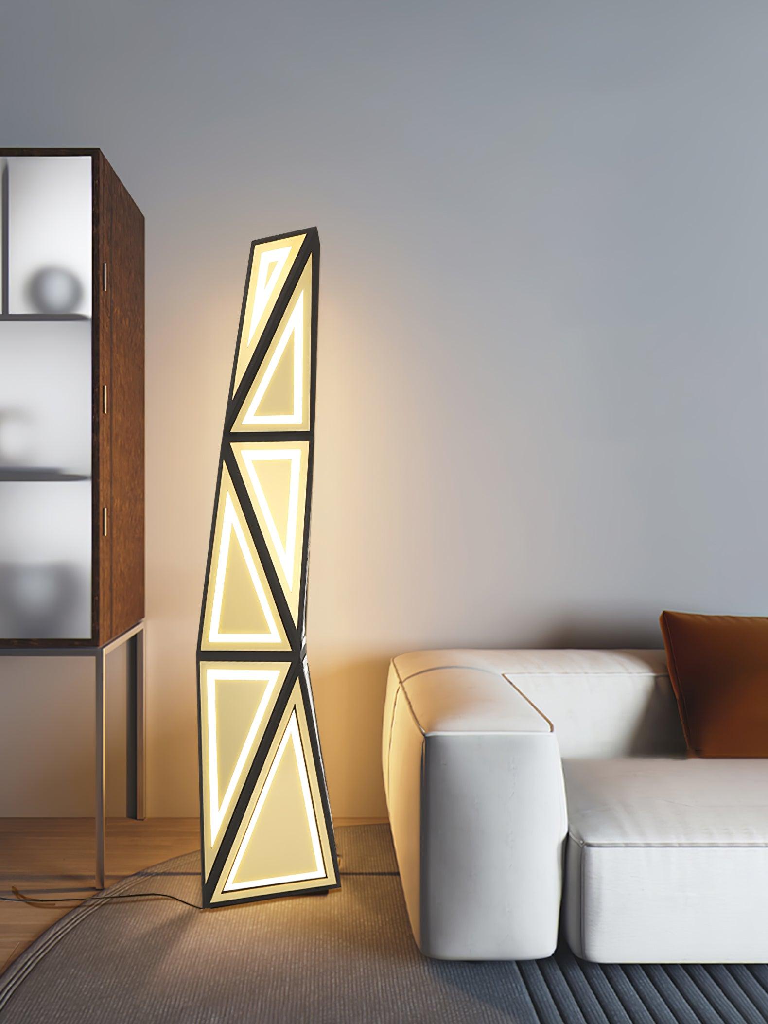 Modern Geometric Tapered Cube Floor Lamp with Integrated LED Black and Gold Finish for Living Room