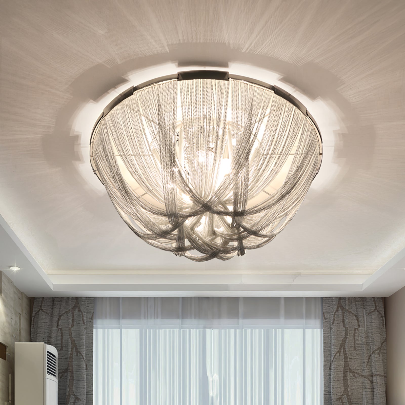 Luxury Contemporary Tassel Aluminum Chain Chandelier Modern Flush Mount Ceiling Light