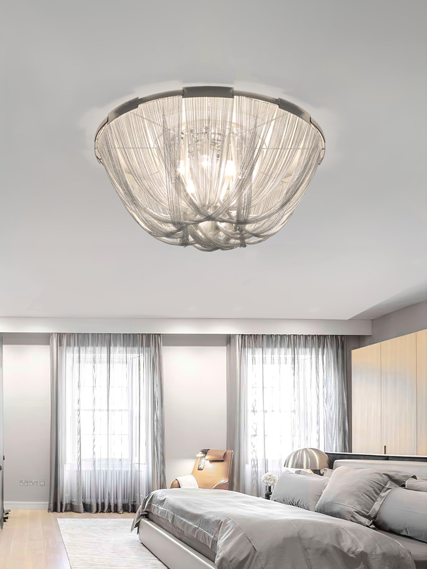 Luxury Contemporary Tassel Aluminum Chain Chandelier Modern Flush Mount Ceiling Light