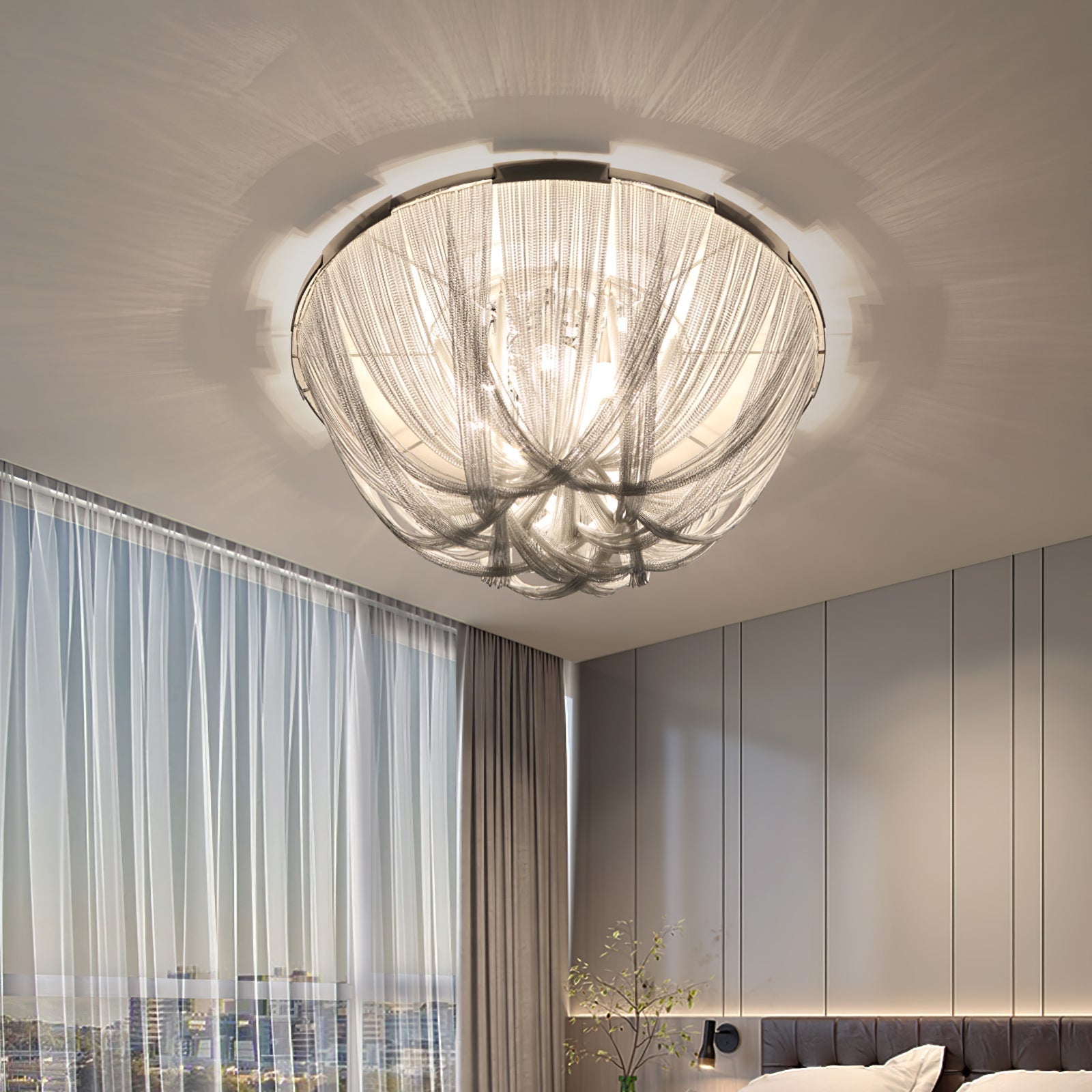Luxury Contemporary Tassel Aluminum Chain Chandelier Modern Flush Mount Ceiling Light