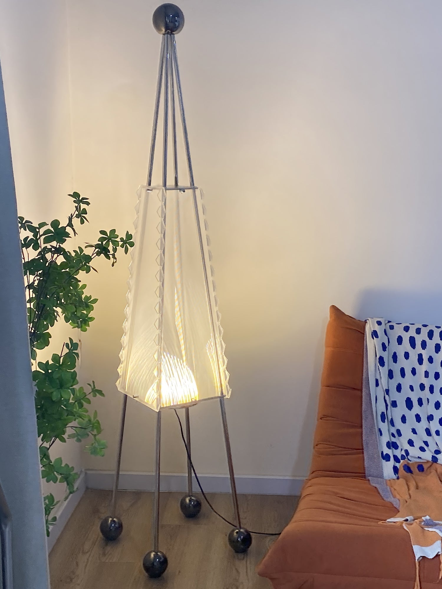 Tent Geometric Acrylic Floor Lamp Modern Stainless Steel Standing Light with 3 Color LED