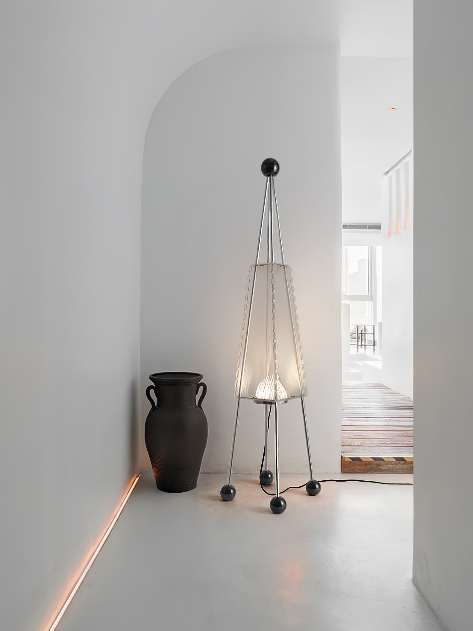 Tent Geometric Acrylic Floor Lamp Modern Stainless Steel Standing Light with 3 Color LED