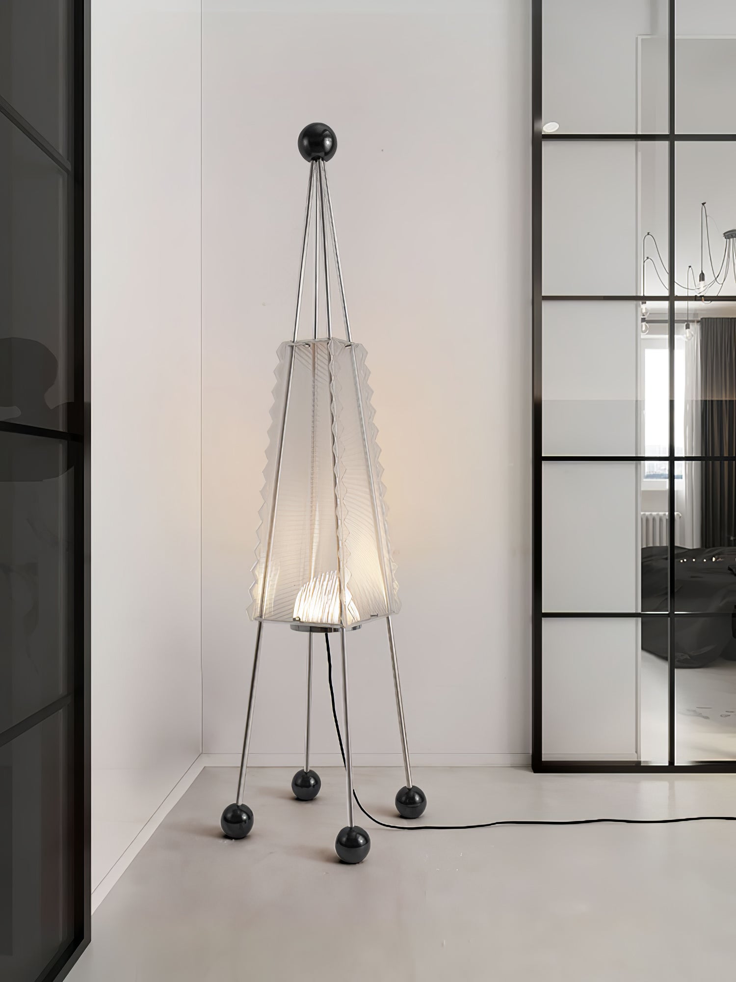 Tent Geometric Acrylic Floor Lamp Modern Stainless Steel Standing Light with 3 Color LED