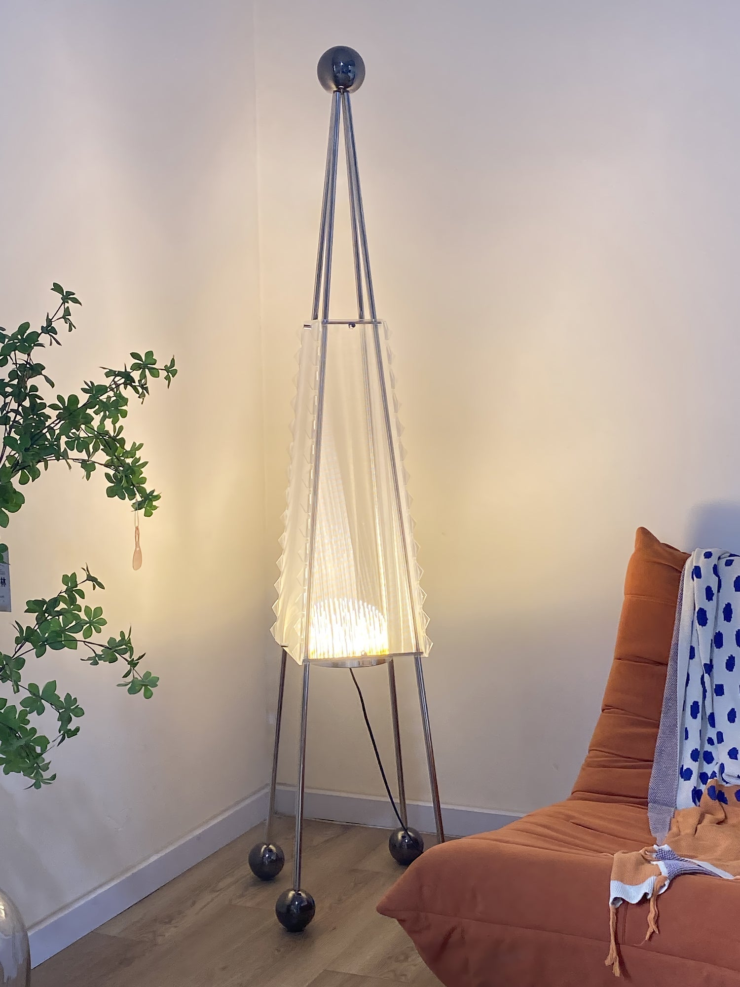 Tent Geometric Acrylic Floor Lamp Modern Stainless Steel Standing Light with 3 Color LED